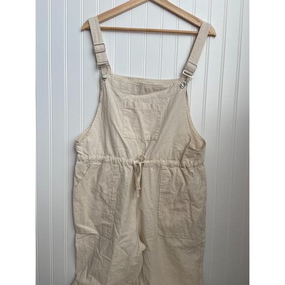 Biboverall Linen Blend Jumpsuit Women's Large Beige Ankle Length Beach Vacation - Picture 2 of 5